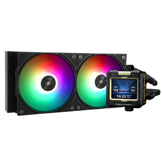 Thermalright FW 240 Black ARGB- AIO CPU Liquid Cooler,IPS LCD Screen with 320x240 Resolution,for AM4/AM5,Intel LGA1700/1851,2.4 inch Screen for Images and Double Fans-Black ARGB